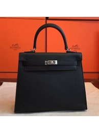 Hermes Black Epsom Kelly 25cm Sellier Handmade Bag HT00112