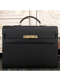 Hermes Black Kelly Depeche 38cm Briefcase Bag HT01170