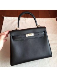 Hermes Black Swift Kelly 25cm Retourne Handmade Bag HT00223