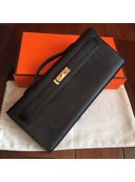 Hermes Black Swift Kelly Cut Clutch Handmade Bag HT01186
