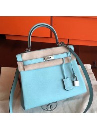 Hermes Blue Atoll Clemence Kelly 25cm Retourne Handmade Bag HT00514