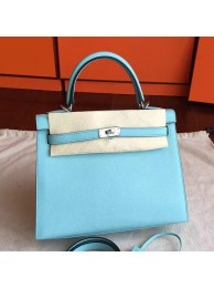 Hermes Blue Atoll Epsom Kelly 25cm Sellier Handmade Bag HT00273