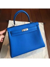 Hermes Blue Clemence Kelly 25cm Retourne Handmade Bag HT00739