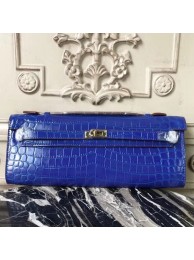 Hermes Blue Electric Crocodile Kelly Cut Clutch Bag HT00170