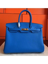 Hermes Blue Hydar Clemence Birkin 35cm Handmade Bag HT00333