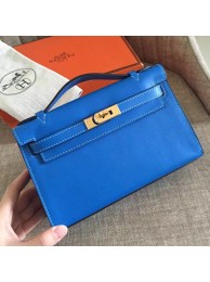 Hermes Blue Izmir Swift Kelly Pochette Handmade Bag HT00696