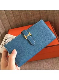 Hermes Blue Jean Clemence Bearn Gusset Wallet HT00899