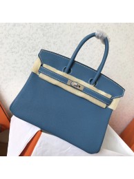 Hermes Blue Jean Clemence Birkin 25cm Handmade Bag HT00621