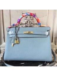 Hermes Blue Lin Clemence Kelly 28cm Bag HT00159