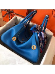 Hermes Blue Zanzibar Lindy 30cm Bicolor Handmade Bag HT00455