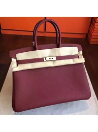 Hermes Bordeaux Clemence Birkin 35cm Handmade Bag HT01317