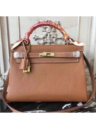 Hermes Brown Clemence Kelly 32cm Retourne Bag HT00773