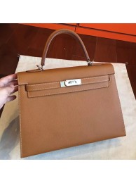 Hermes Brown Epsom Kelly 32cm Sellier Handmade Bag HT00411