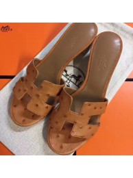 Hermes Brown Ostrich Oasis Sandals HT00045