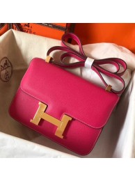 Hermes Epsom Constance 24cm Rose Red Handmade Bag HT00254