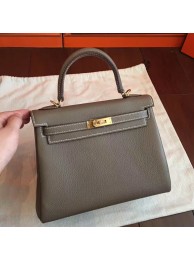 Hermes Etoupe Clemence Kelly 25cm Retourne Handmade Bag HT00440