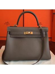 Hermes Etoupe Swift Kelly Retourne 32cm Handmade Bag HT00317