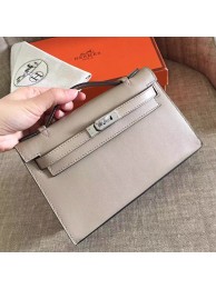 Hermes Grey Swift Kelly Pochette Handmade Bag HT00476