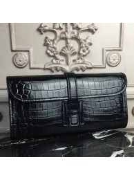 Hermes Jige Elan 29 Clutch In Black Crocodile Leather HT00369