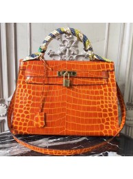 Hermes Kelly 32cm Bag In Orange Crocodile Leather HT00750