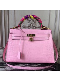 Hermes Kelly 32cm Bag In Pink Crocodile Leather HT00114