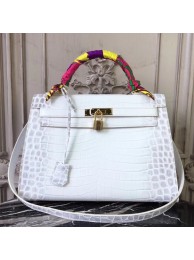 Hermes Kelly 32cm Bag In White Crocodile Leather HT00124