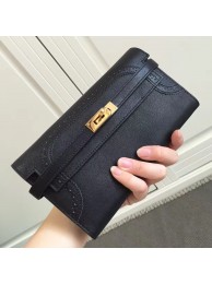 Hermes Kelly Ghillies Wallet In Black Swift Leather HT00890