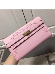 Hermes Kelly Ghillies Wallet In Pink Swift Leather HT00261