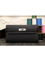 Hermes Kelly Longue Wallet In Black Clemence Leather HT00465