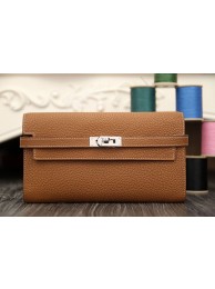 Hermes Kelly Longue Wallet In Brown Clemence Leather HT00008