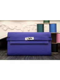 Hermes Kelly Longue Wallet In Electric Blue Clemence Leather HT00347