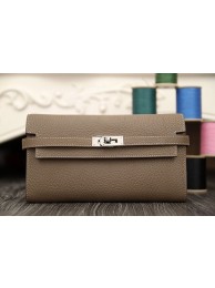 Hermes Kelly Longue Wallet In Etoupe Clemence Leather HT01002