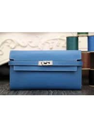 Hermes Kelly Longue Wallet In Jean Blue Epsom Leather HT01096