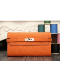 Hermes Kelly Longue Wallet In Orange Clemence Leather HT00757