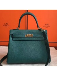 Hermes Malachite Clemence Kelly 25cm Retourne Handmade Bag HT00433