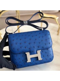 Hermes Mini Constance 18cm Blue Electric Ostrich Leather HT00724