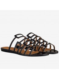 Hermes Olympe Sandals In Black Nappa Leather HT00025