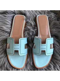 Hermes Oran Perforated Sandals In Blue Atoll Epsom Leather HT00852