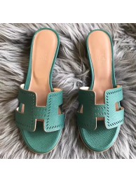 Hermes Oran Perforated Sandals In Malachite Epsom Leather HT00817