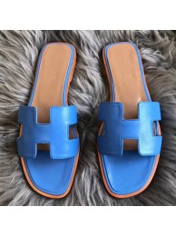 Hermes Oran Sandals In Blue Swift Leather HT01358