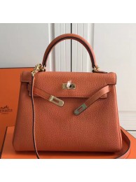 Hermes Orange Clemence Kelly 25cm GHW Bag HT00013