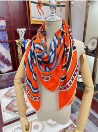 Hermes Orange Le Jardin de la Maharani Shawl HT01289