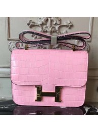 Hermes Pink Constance MM 24cm Crocodile Bag HT01117