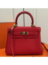 Hermes Red Clemence Kelly 20cm GHW Bag HT01174