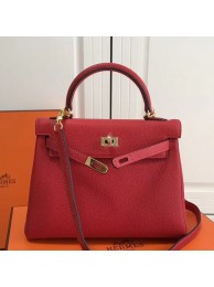 Hermes Red Clemence Kelly 25cm GHW Bag HT00892