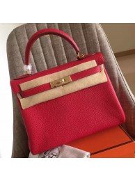 Hermes Red Clemence Kelly Retourne 32cm Handmade Bag HT00685