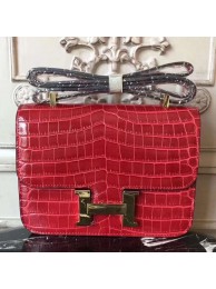 Hermes Red Constance MM 24cm Crocodile Bag HT00584