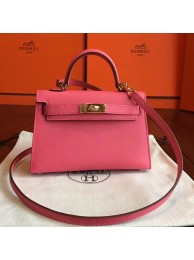 Hermes Rose Lipstick Epsom Kelly Mini II 20cm Handmade Bag HT00131