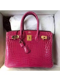 Hermes Rose Red Birkin 30cm Crocodile Niloticus Shiny Bag HT00018