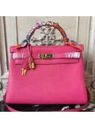 Hermes Rose Red Clemence Kelly 32cm Retourne Bag HT00276